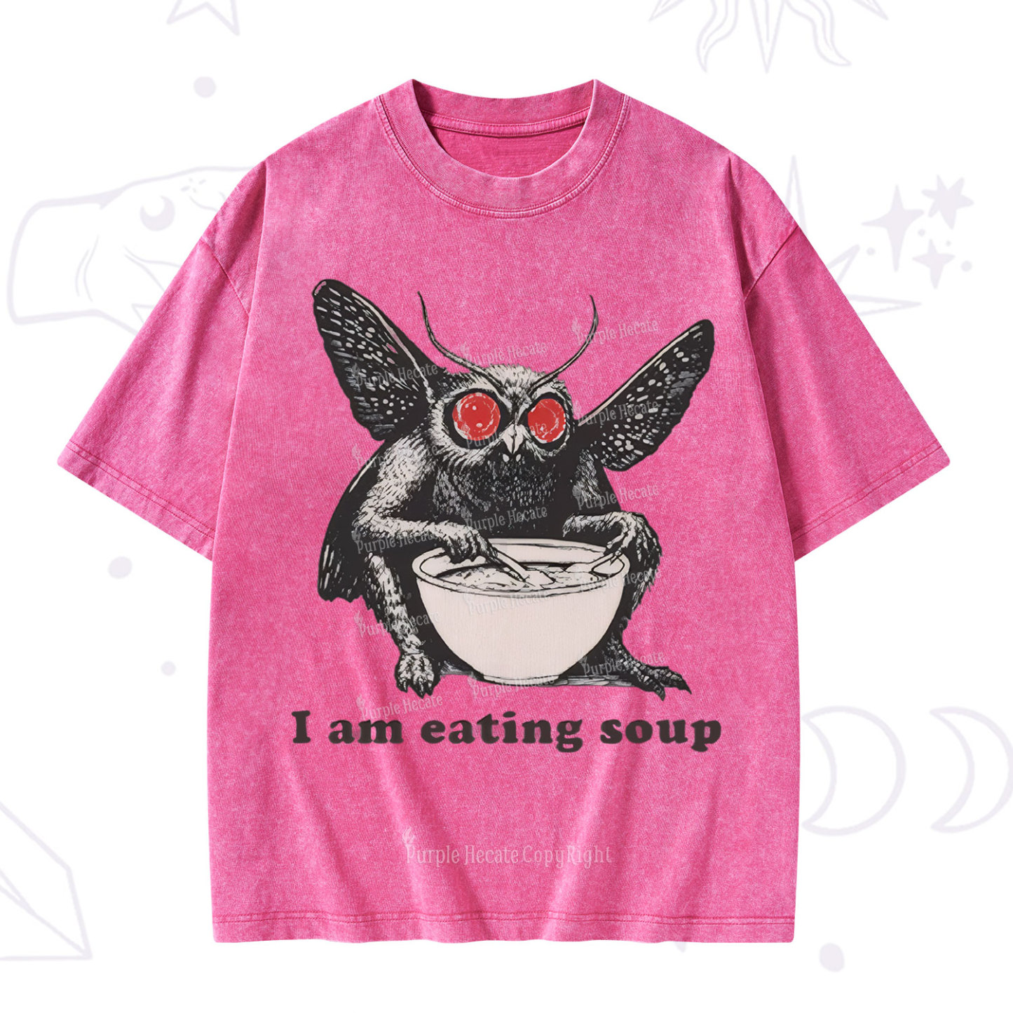 Purplehecate Mothman Eating Soup Washed T-Shirt