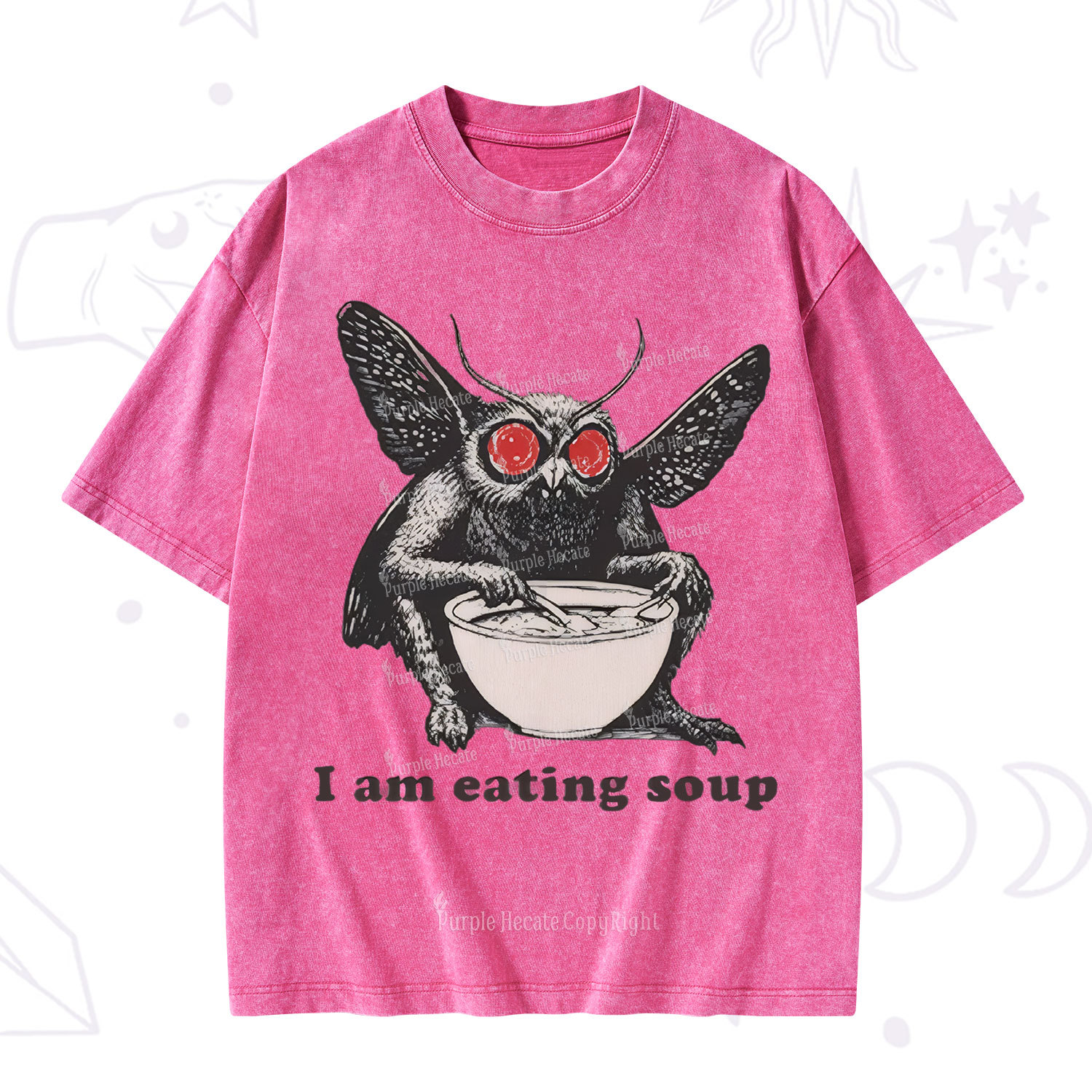 Purplehecate Mothman Eating Soup Washed T-Shirt