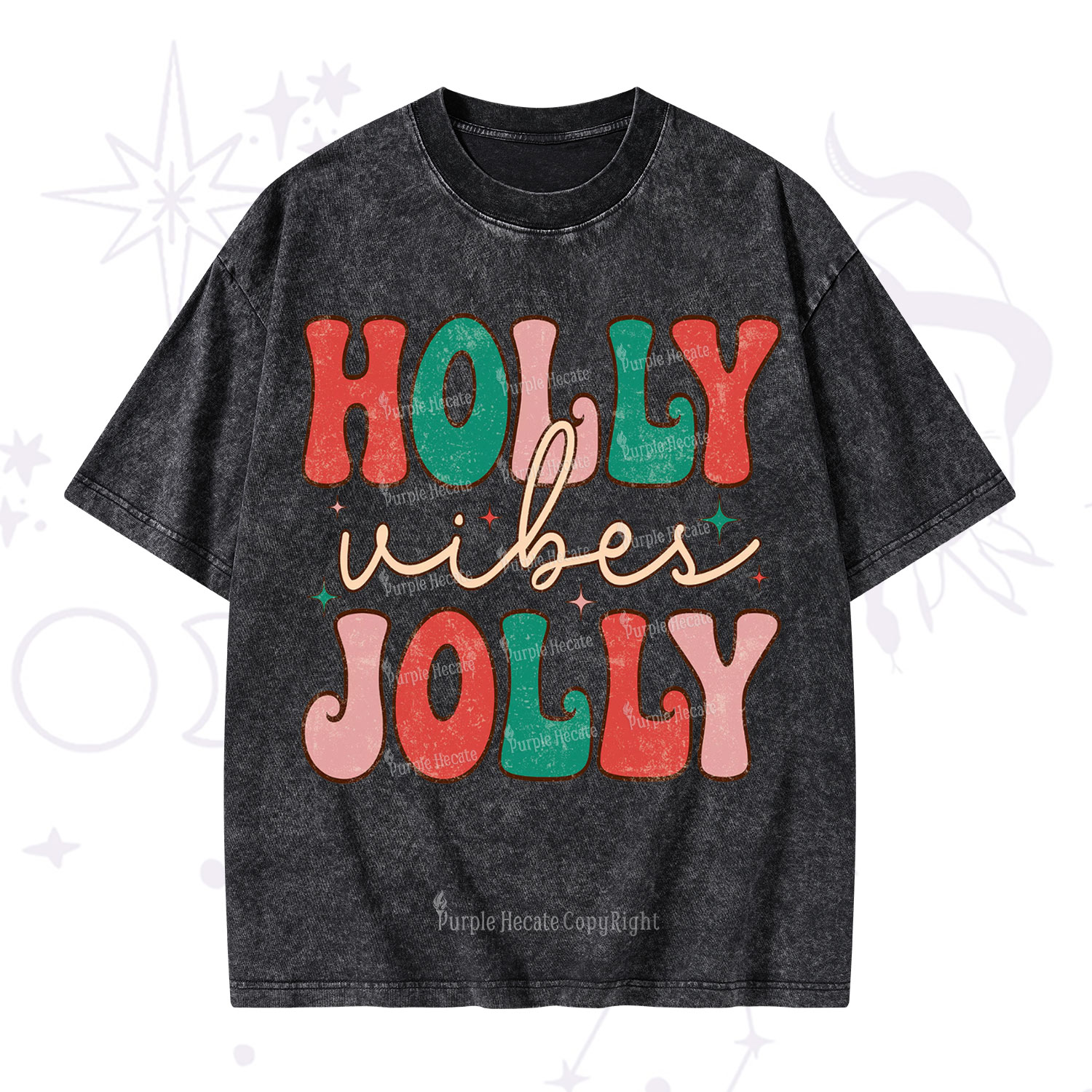 Purplehecate Have A Holly Jolly Christmas Washed T-Shirt