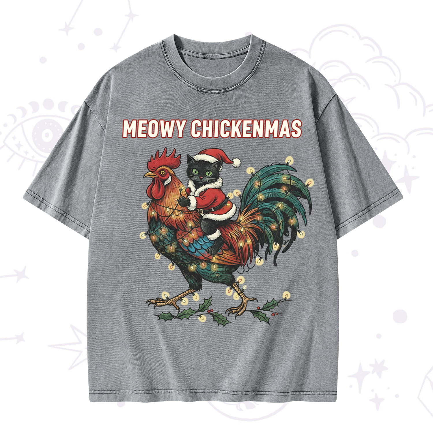 Purplehecate Meowy Chickenmas Christmas Washed T-Shirt