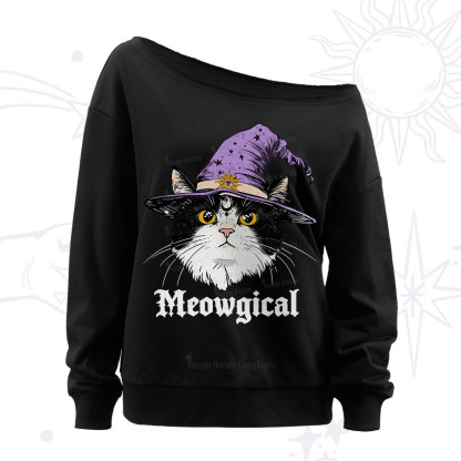 Purplehecate Meowgical Witch Cat Off The Shoulder Sweatshirt