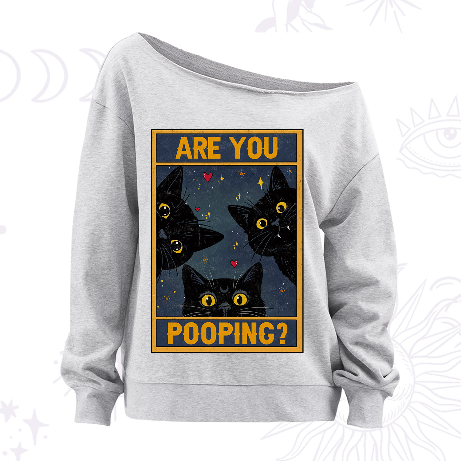 Purplehecate Funny Black Cat Are You Pooping Off The Shoulder Sweatshirt