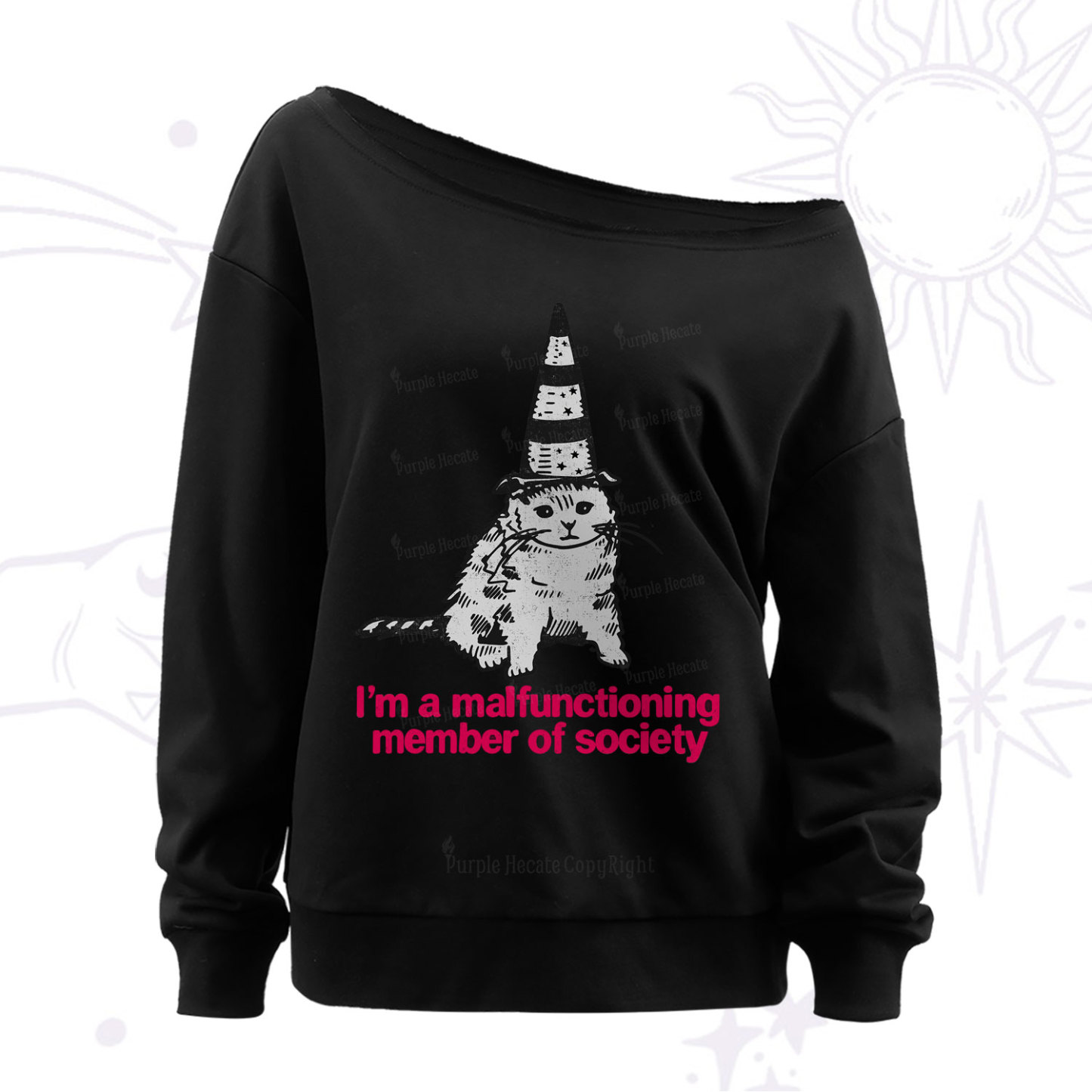 Purplehecate Social Anxiety Cat Off The Shoulder Sweat