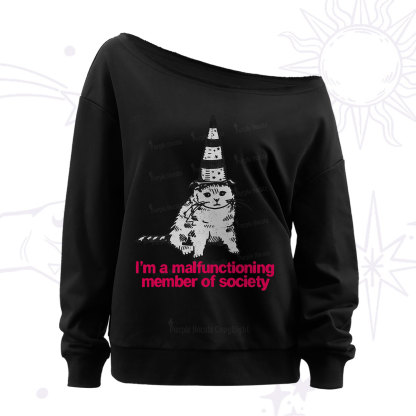 Purplehecate Social Anxiety Cat Off The Shoulder Sweatshirt