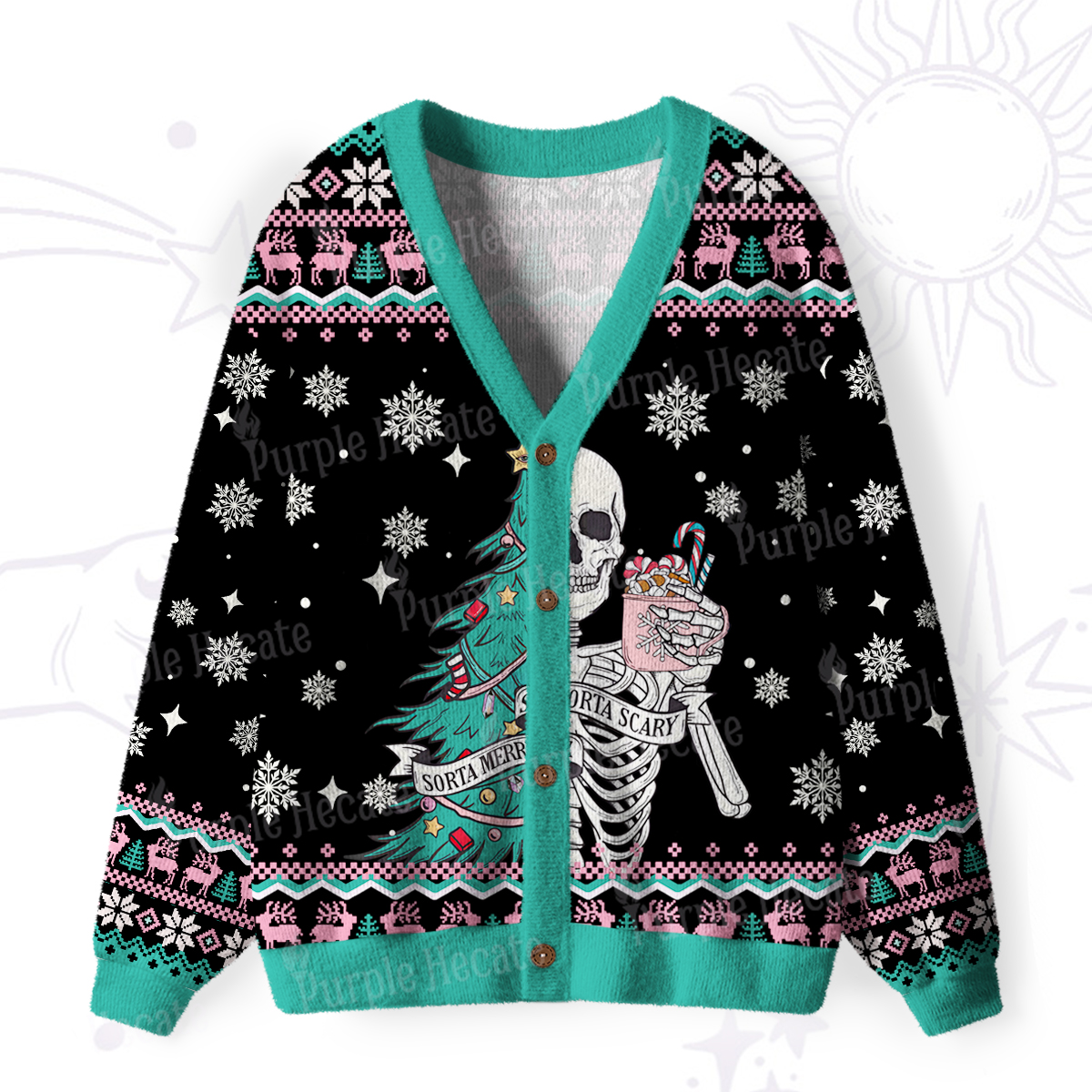 Purplehecate Sorta Merry Sorta Scary Christmas Ugly Cardigan Sweaters