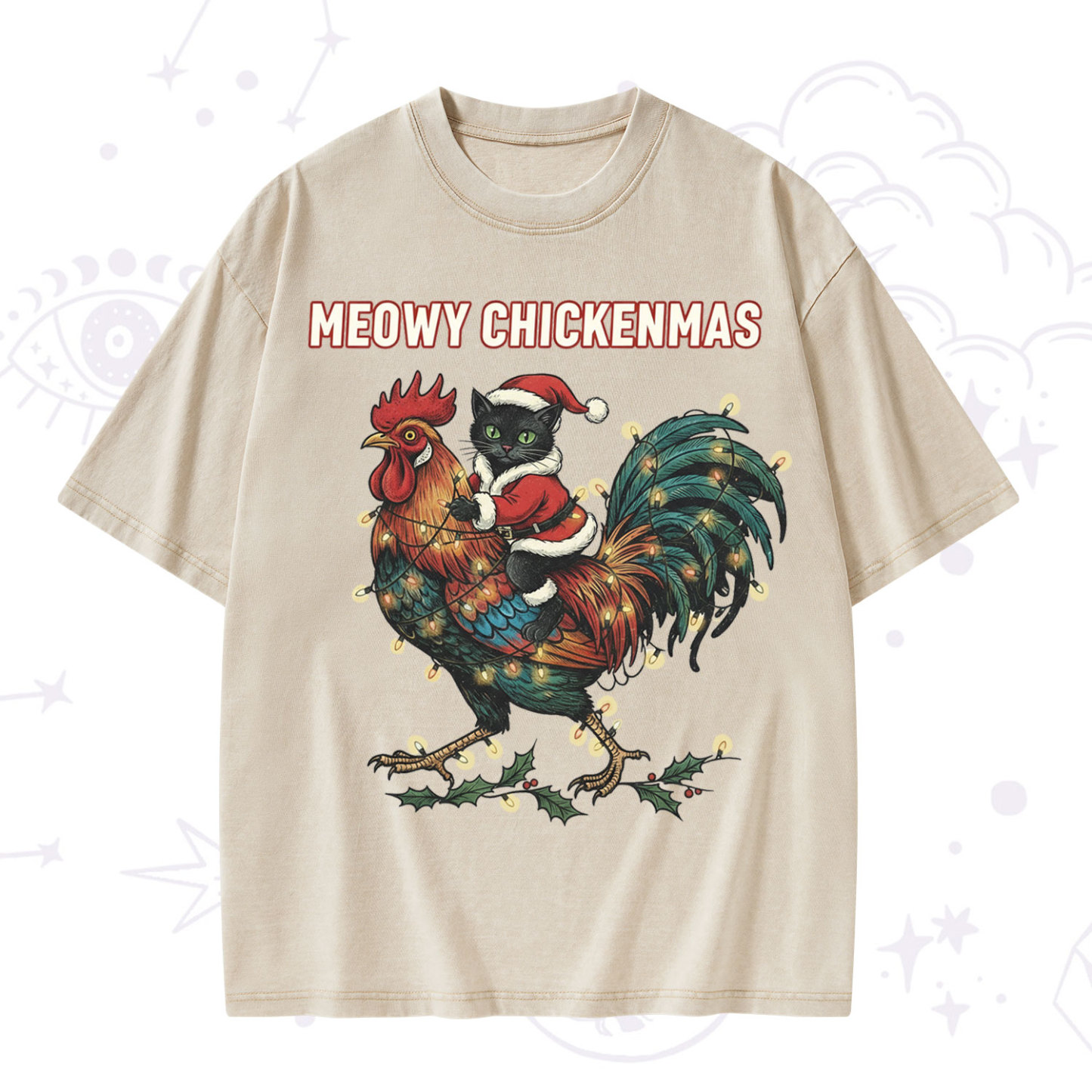 Purplehecate Meowy Chickenmas Christmas Washed T-Shirt