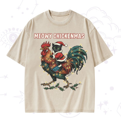 Purplehecate Meowy Chickenmas Christmas Washed T-Shirt