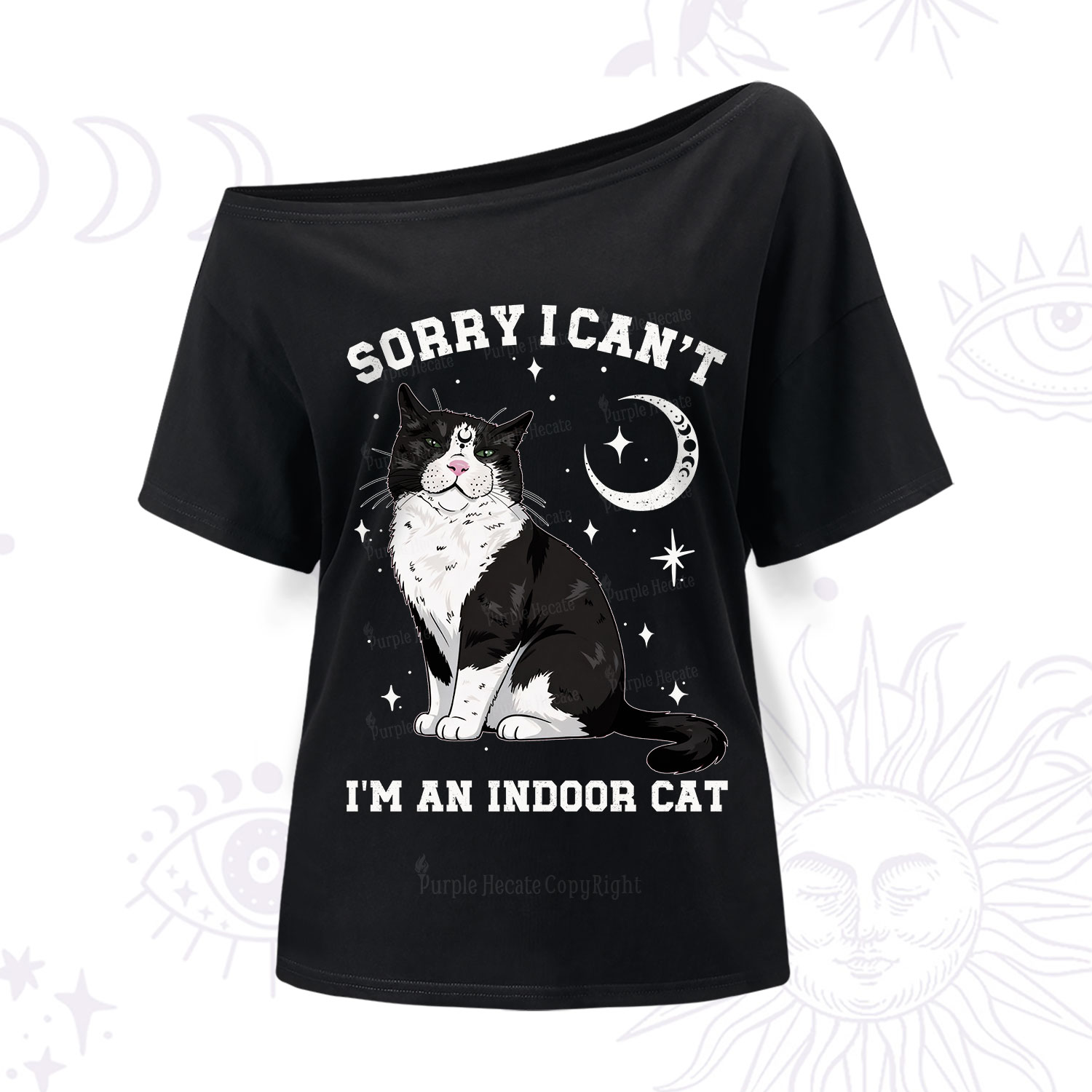 Purplehecate Sorry I Can't Go I'm an Indoor Cat One Shoulder T-Shirt
