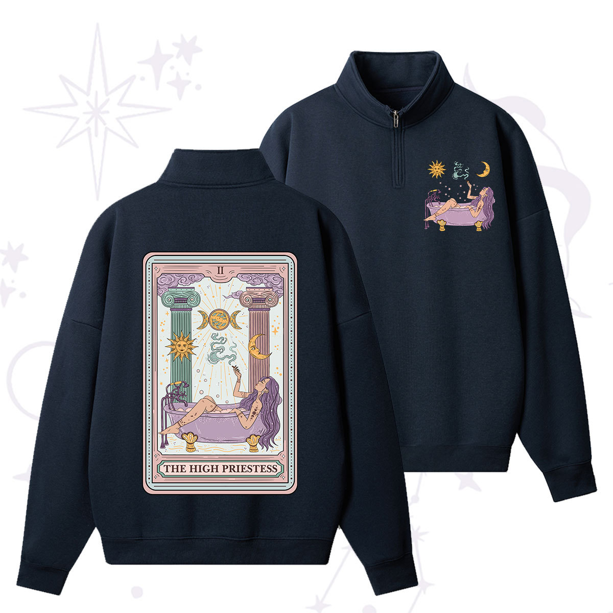 Purplehecate The High Priestess Tarot Quarter Zip Fleece Sweatshirt