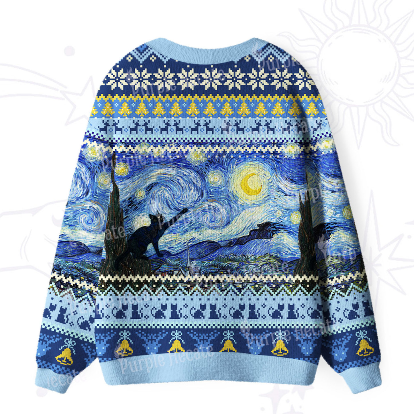 Purplehecate Witch Cat Under the Starry Night Ugly Cardigan Sweaters