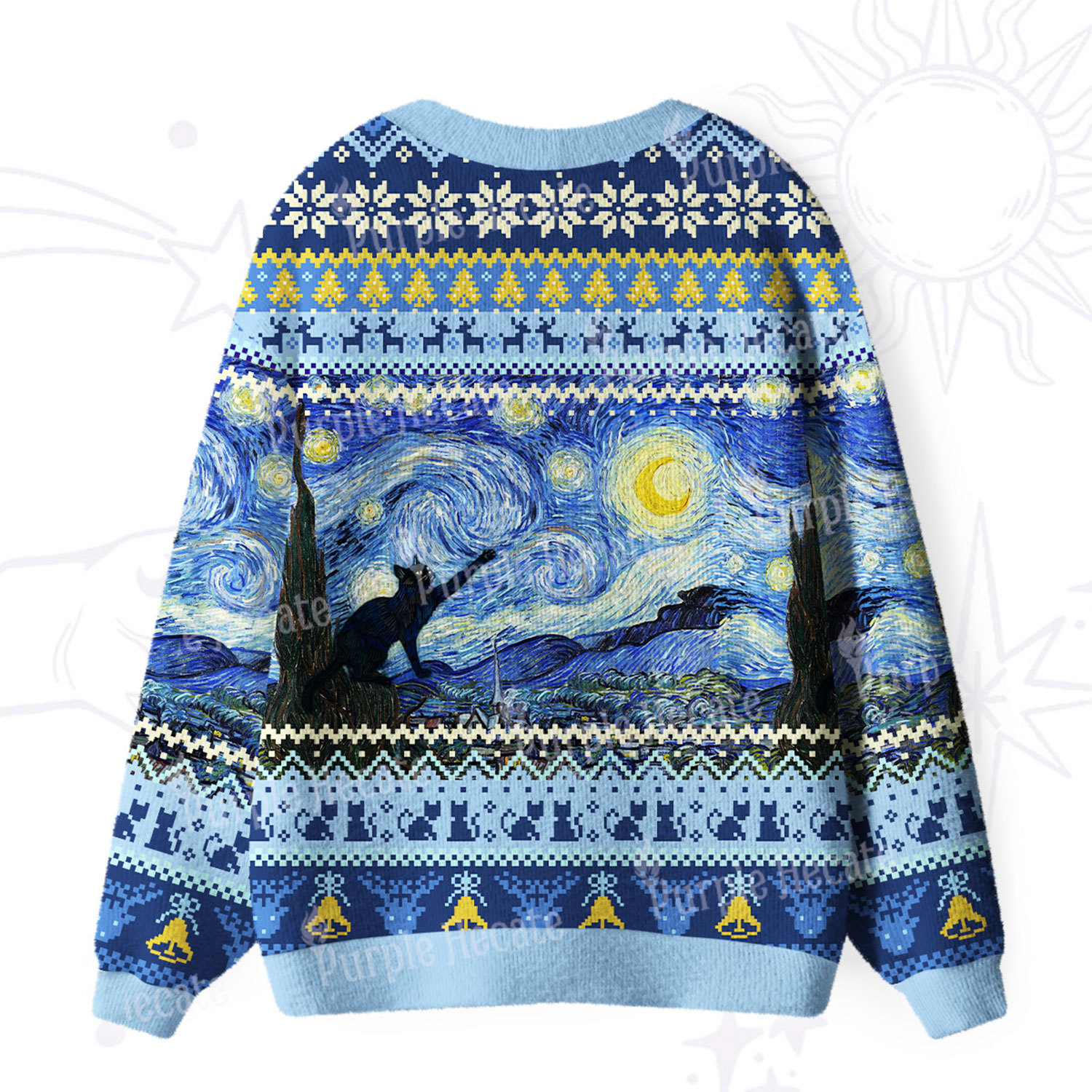 Purplehecate Witch Cat Under the Starry Night Ugly Cardigan Sweaters