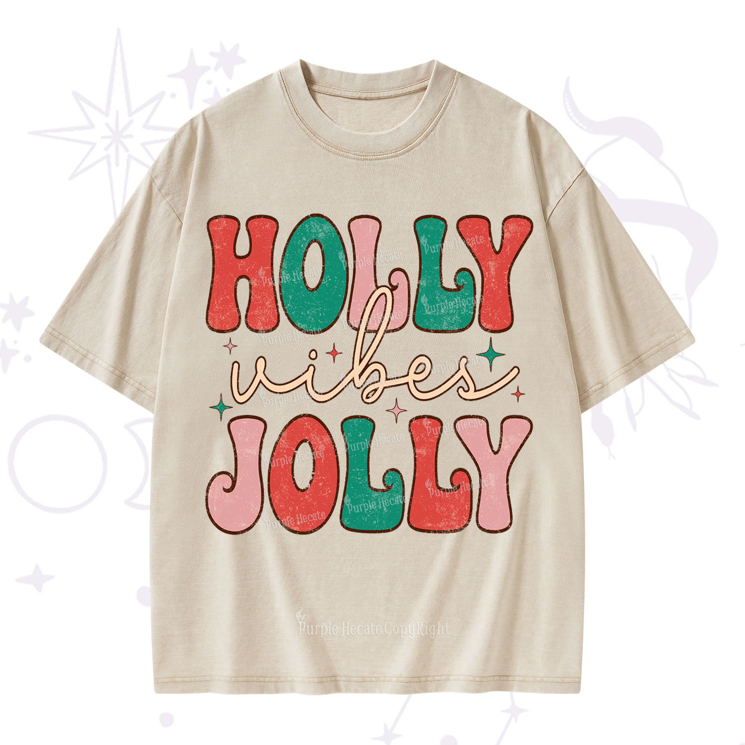 Purplehecate Have A Holly Jolly Christmas Washed T-Shirt