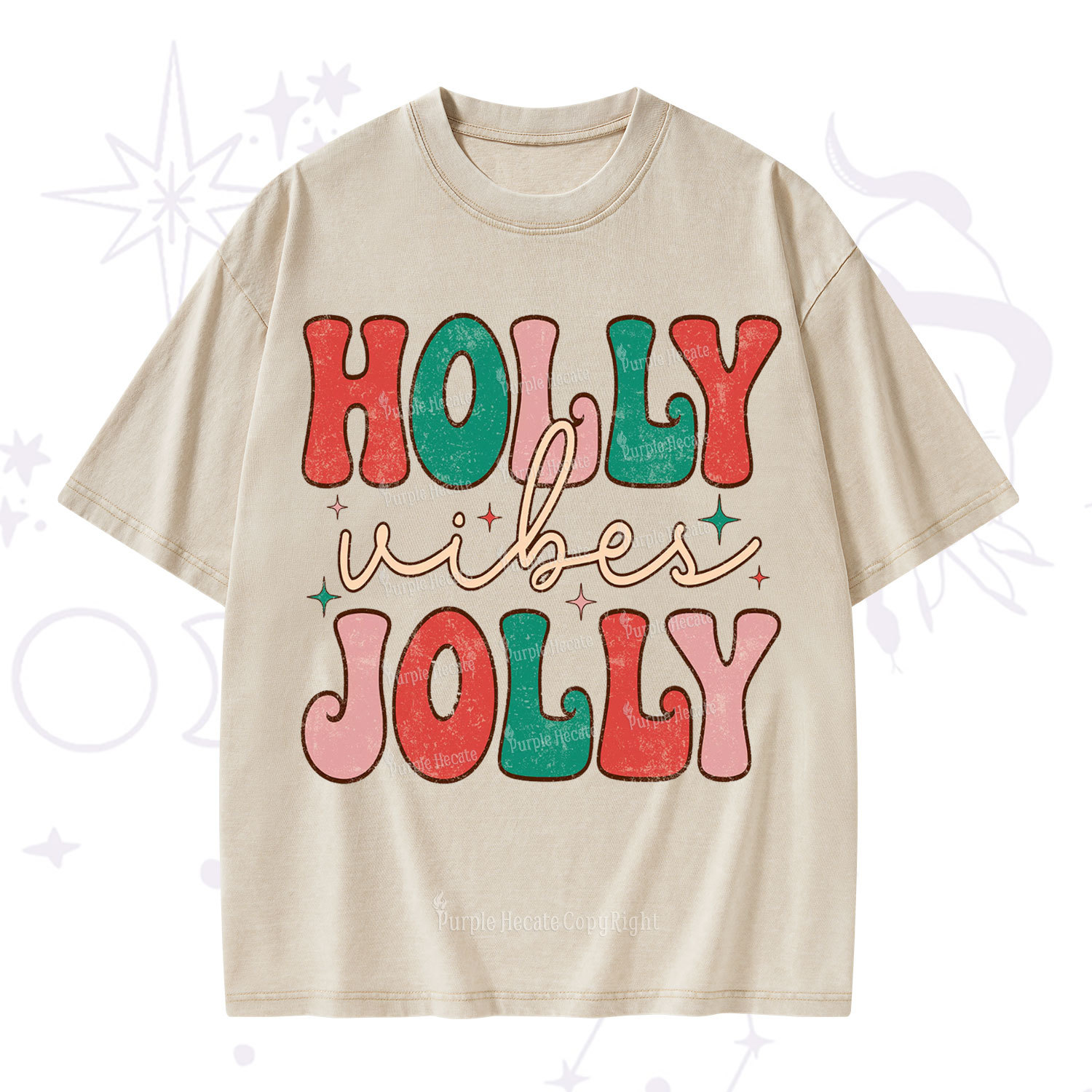 Purplehecate Have A Holly Jolly Christmas Washed T-Shirt