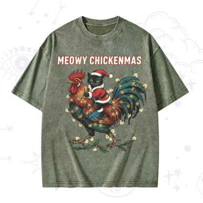 Purplehecate Meowy Chickenmas Christmas Washed T-Shirt