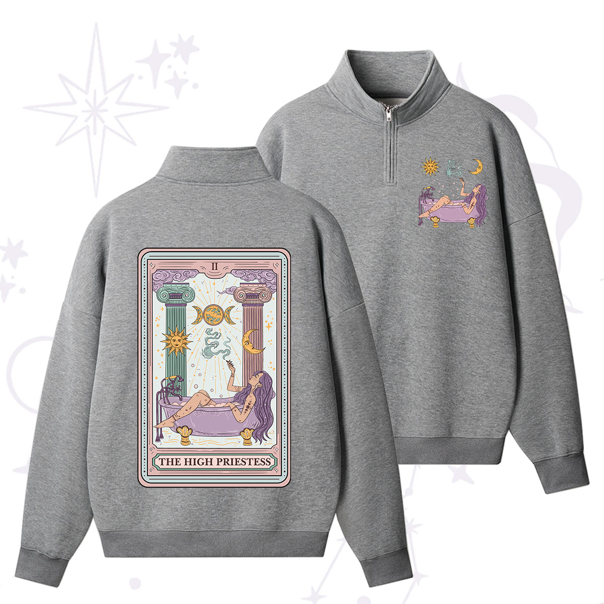 Purplehecate The High Priestess Tarot Quarter Zip Fleece Sweatshirt