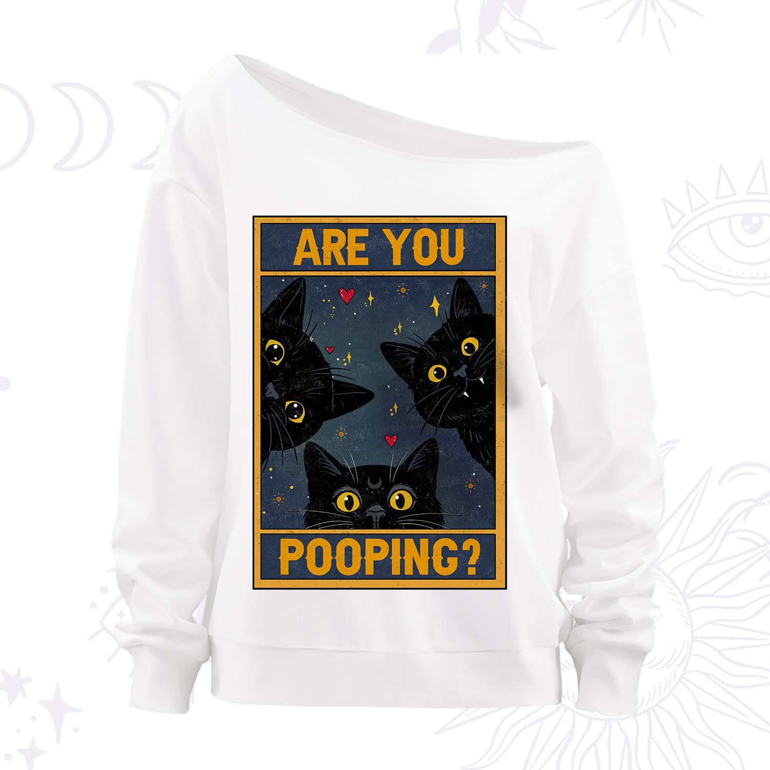 Purplehecate Funny Black Cat Are You Pooping Off The Shoulder Sweatshirt