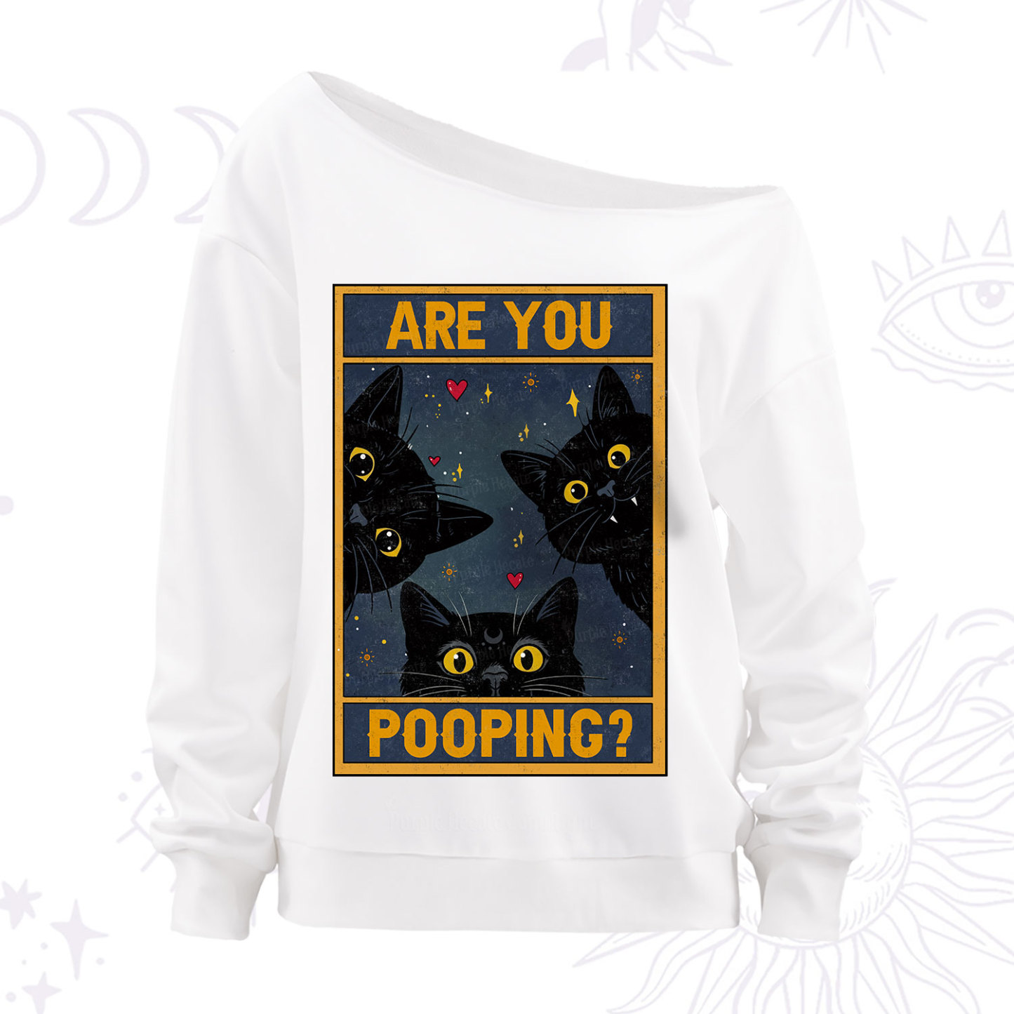 Purplehecate Funny Black Cat Are You Pooping Off The Shoulder Sweatshirt