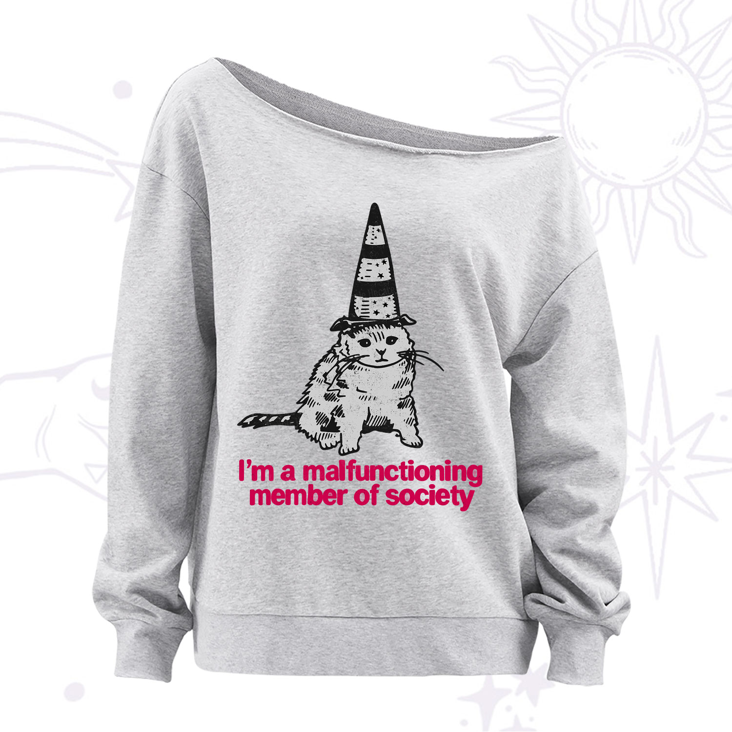Purplehecate Social Anxiety Cat Off The Shoulder Sweatshirt