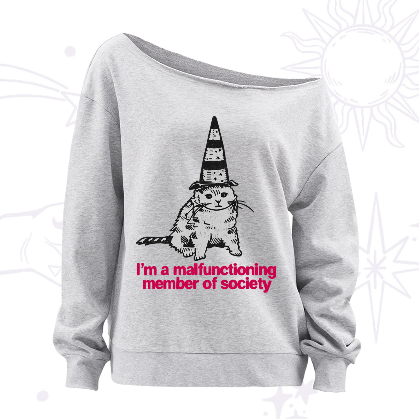 Purplehecate Social Anxiety Cat Off The Shoulder Sweatshirt