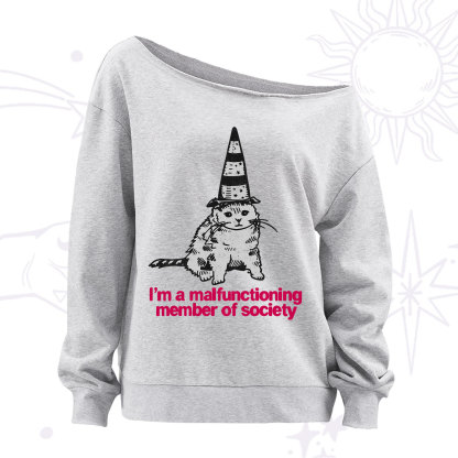 Purplehecate Social Anxiety Cat Off The Shoulder Sweatshirt