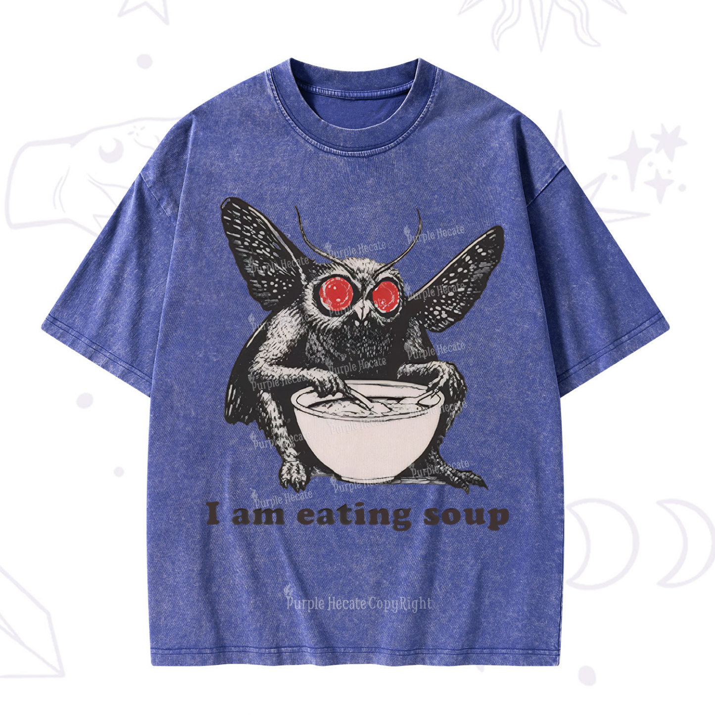 Purplehecate Mothman Eating Soup Washed T-Shirt