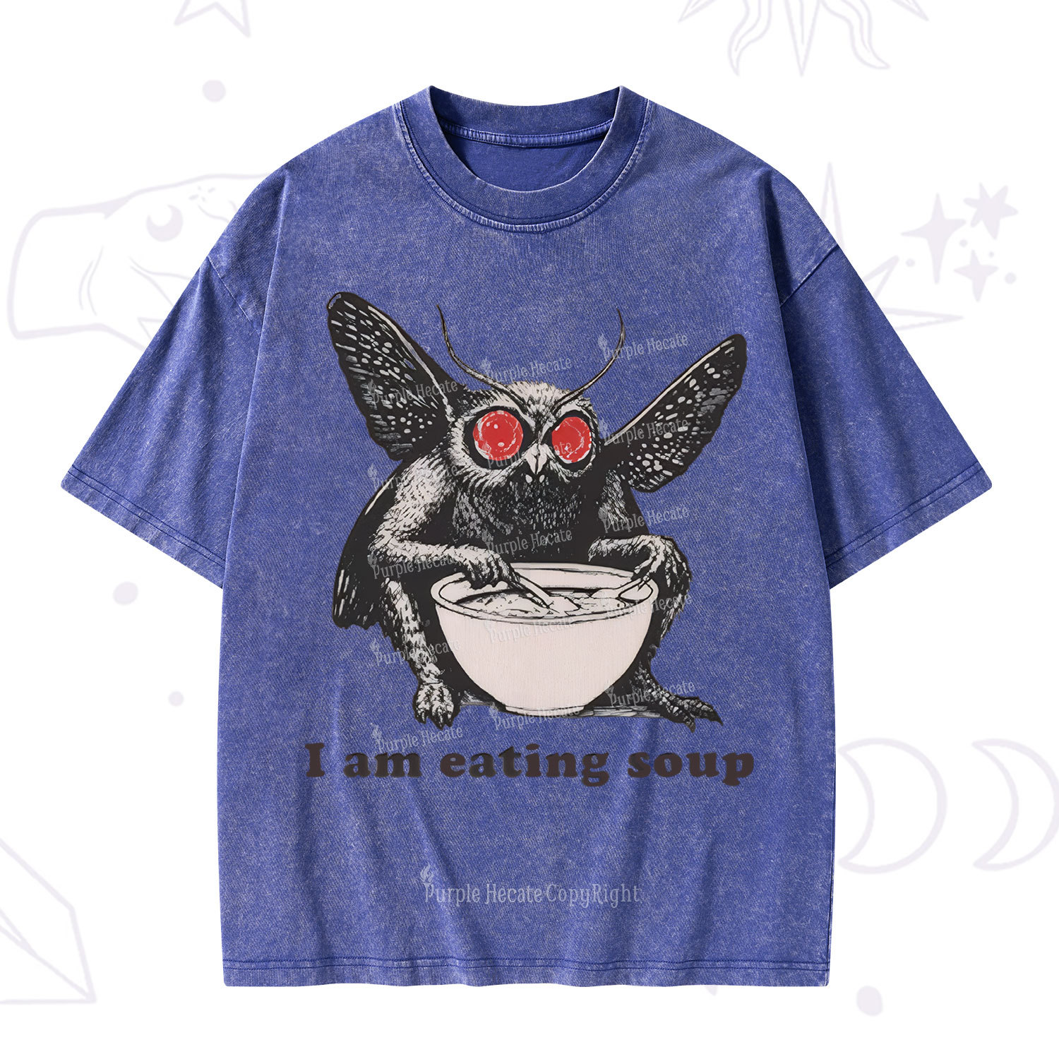 Purplehecate Mothman Eating Soup Washed T-Shirt