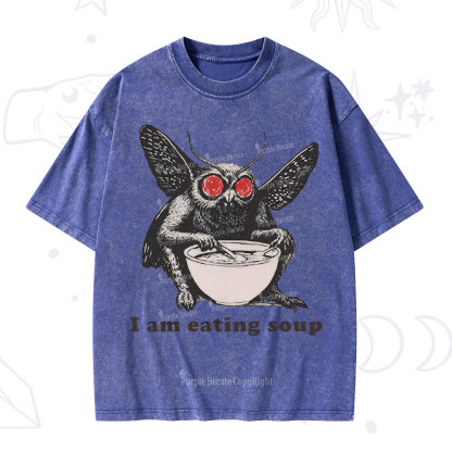 Purplehecate Mothman Eating Soup Washed T-Shirt
