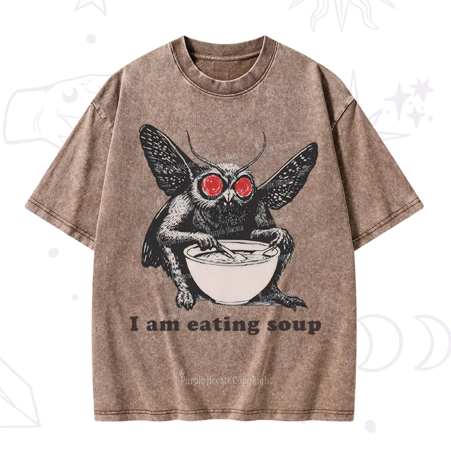 Purplehecate Mothman Eating Soup Washed T-Shirt