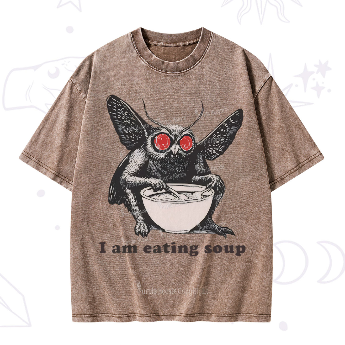 Purplehecate Mothman Eating Soup Washed T-Shirt