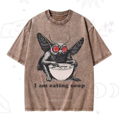 Purplehecate Mothman Eating Soup Washed T-Shirt