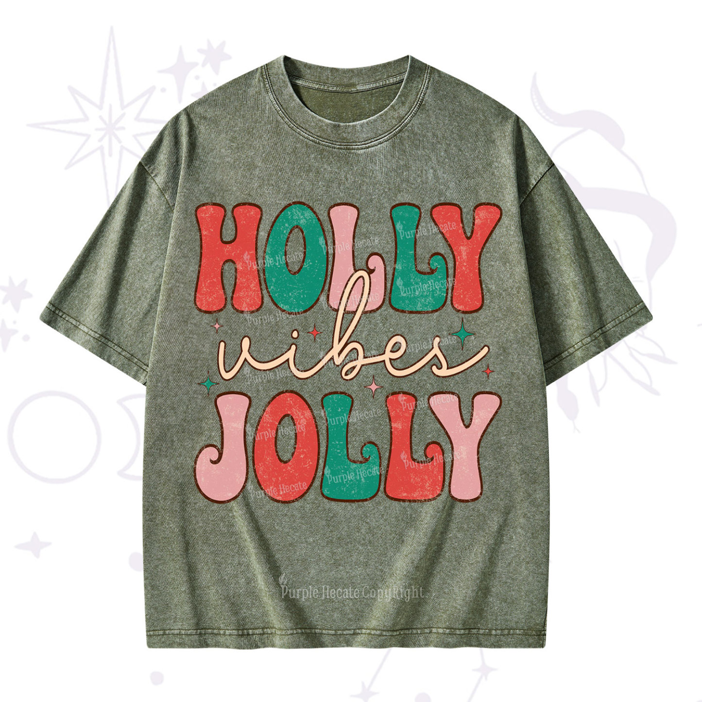 Purplehecate Have A Holly Jolly Christmas Washed T-Shirt