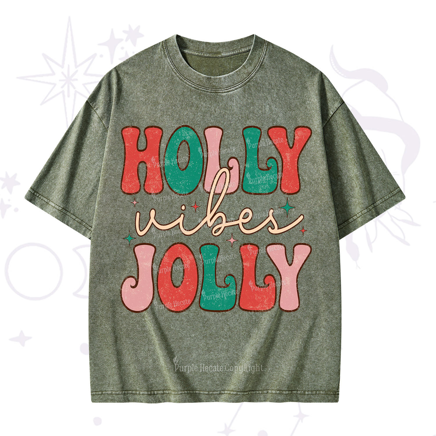 Purplehecate Have A Holly Jolly Christmas Washed T-Shirt