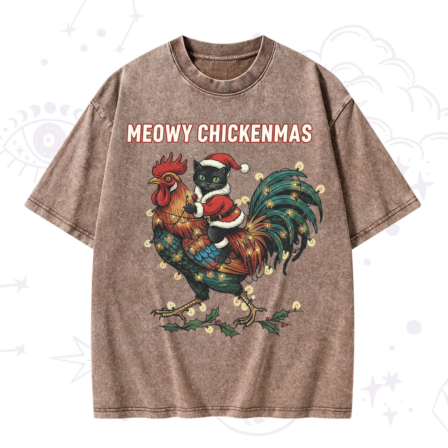 Purplehecate Meowy Chickenmas Christmas Washed T-Shirt
