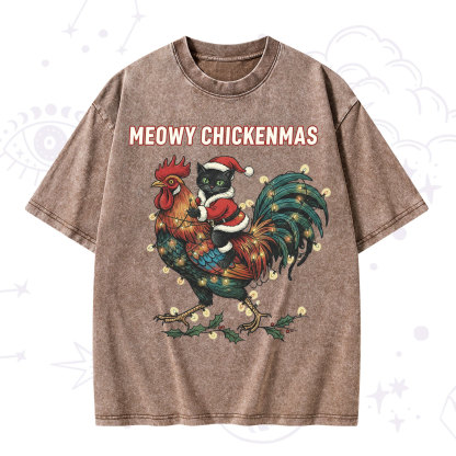 Purplehecate Meowy Chickenmas Christmas Washed T-Shirt