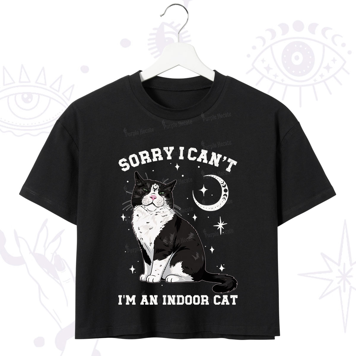 Purplehecate Sorry I Can't Go I'm an Indoor Cat Crop T-Shirt