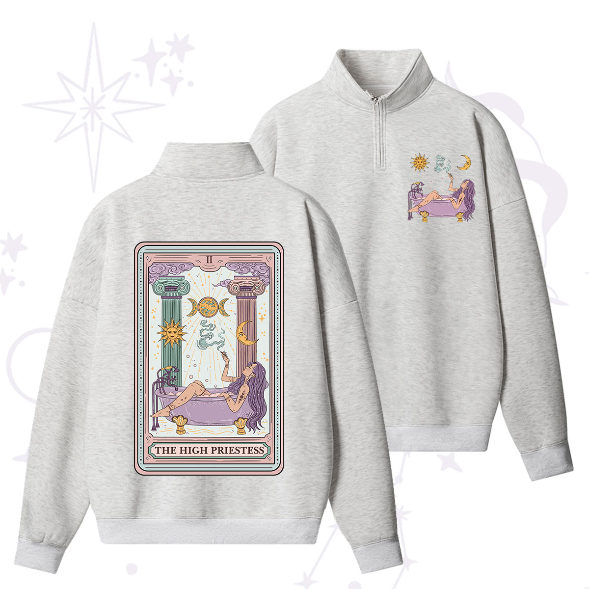Purplehecate The High Priestess Tarot Quarter Zip Fleece Sweatshirt