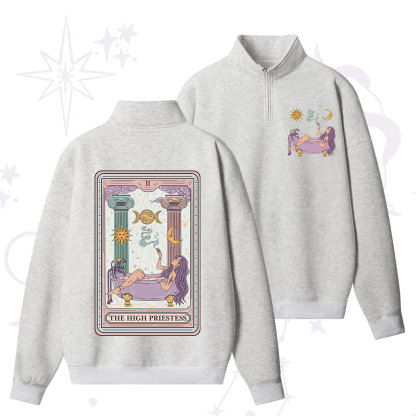 Purplehecate The High Priestess Tarot Quarter Zip Fleece Sweatshirt