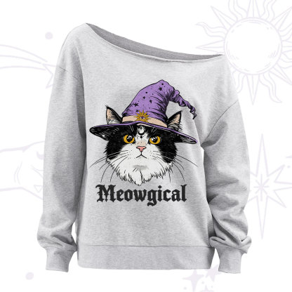 Purplehecate Meowgical Witch Cat Off The Shoulder Sweatshirt