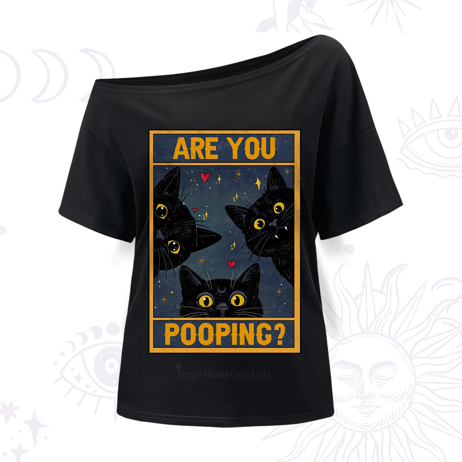 Purplehecate Funny Black Cat Are You Pooping One Shoulder T-Shirt