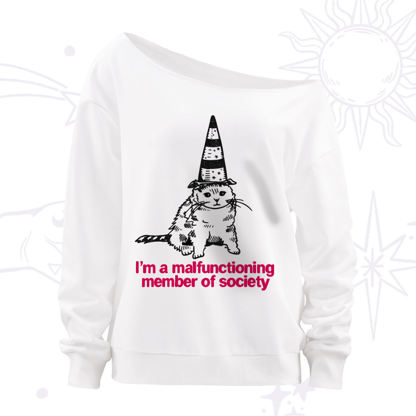 Purplehecate Social Anxiety Cat Off The Shoulder Sweatshirt
