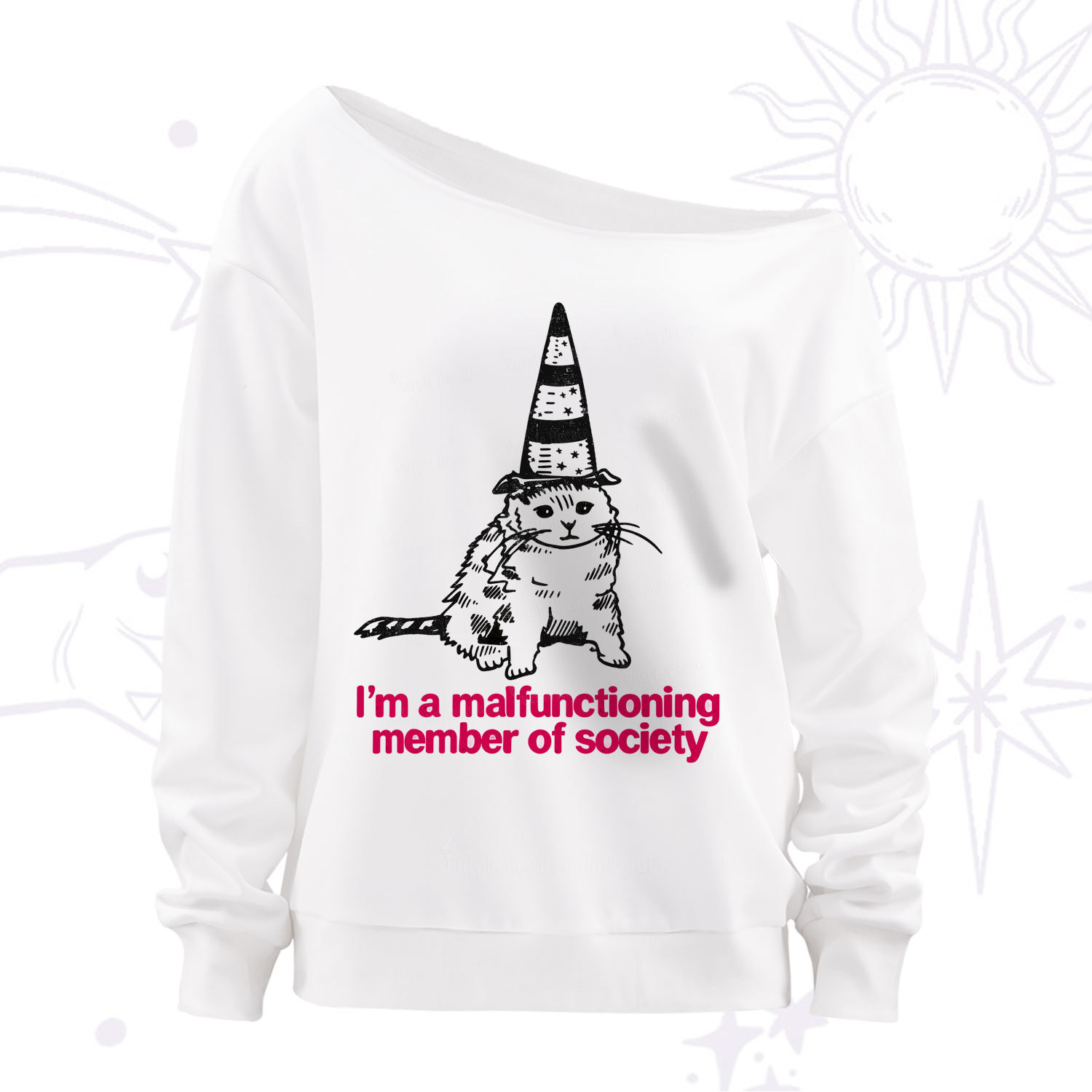 Purplehecate Social Anxiety Cat Off The Shoulder Sweatshirt
