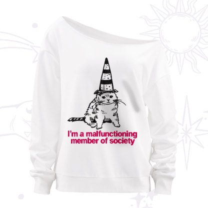 Purplehecate Social Anxiety Cat Off The Shoulder Sweatshirt