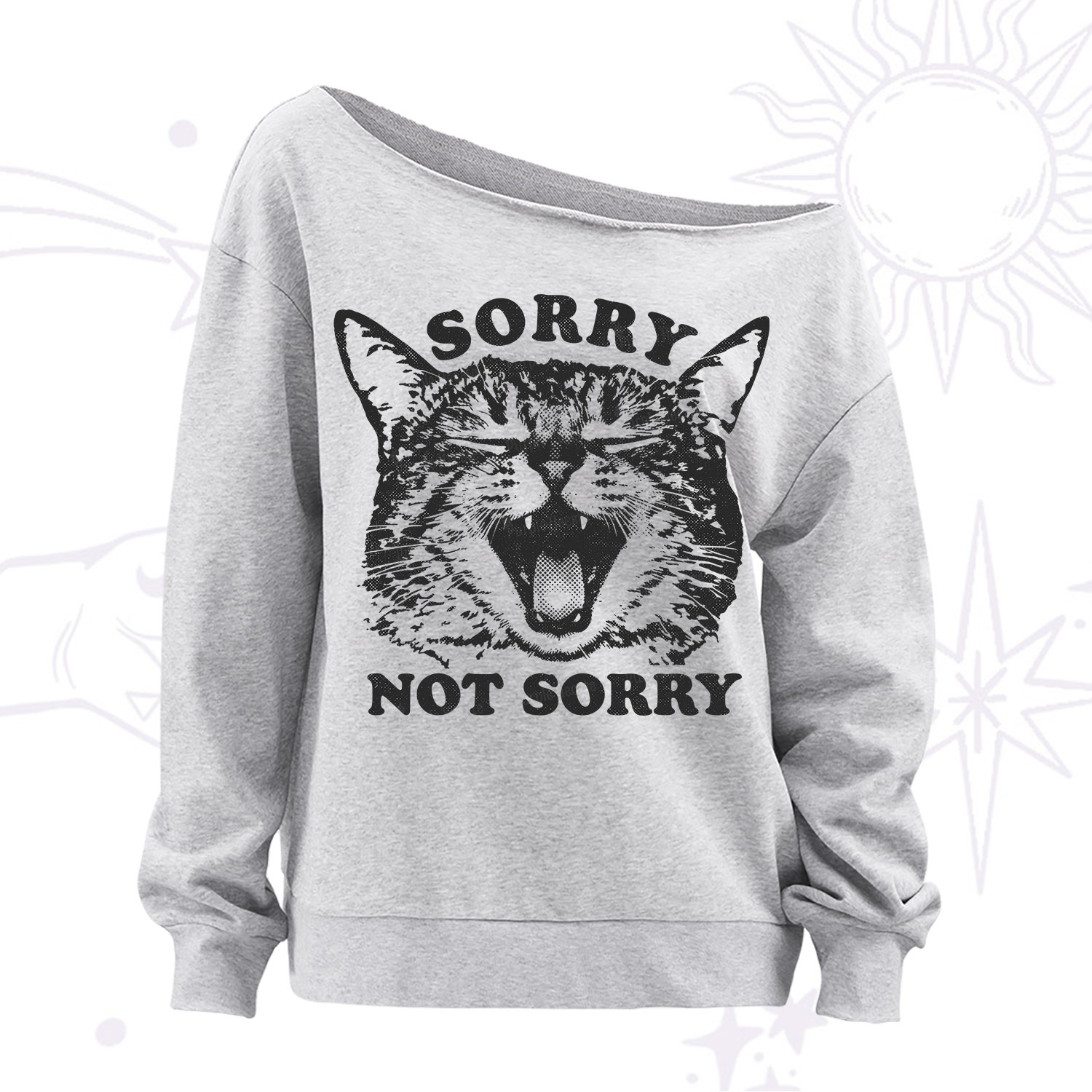 Purplehecate Sorry Not Sorry Funny Cat Off The Shoulder Sweatshirt