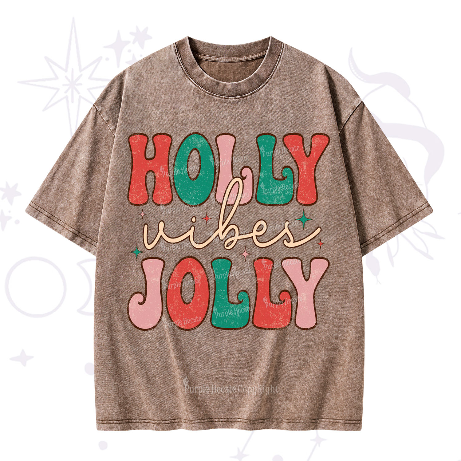 Purplehecate Have A Holly Jolly Christmas Washed T-Shirt