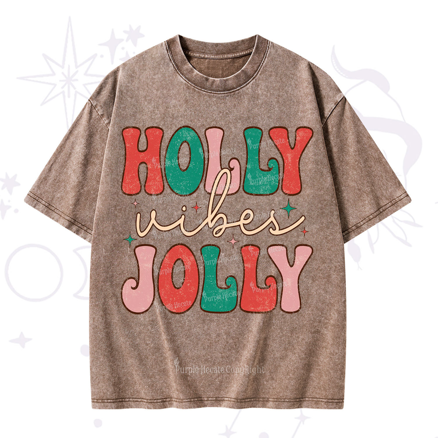 Purplehecate Have A Holly Jolly Christmas Washed T-Shirt