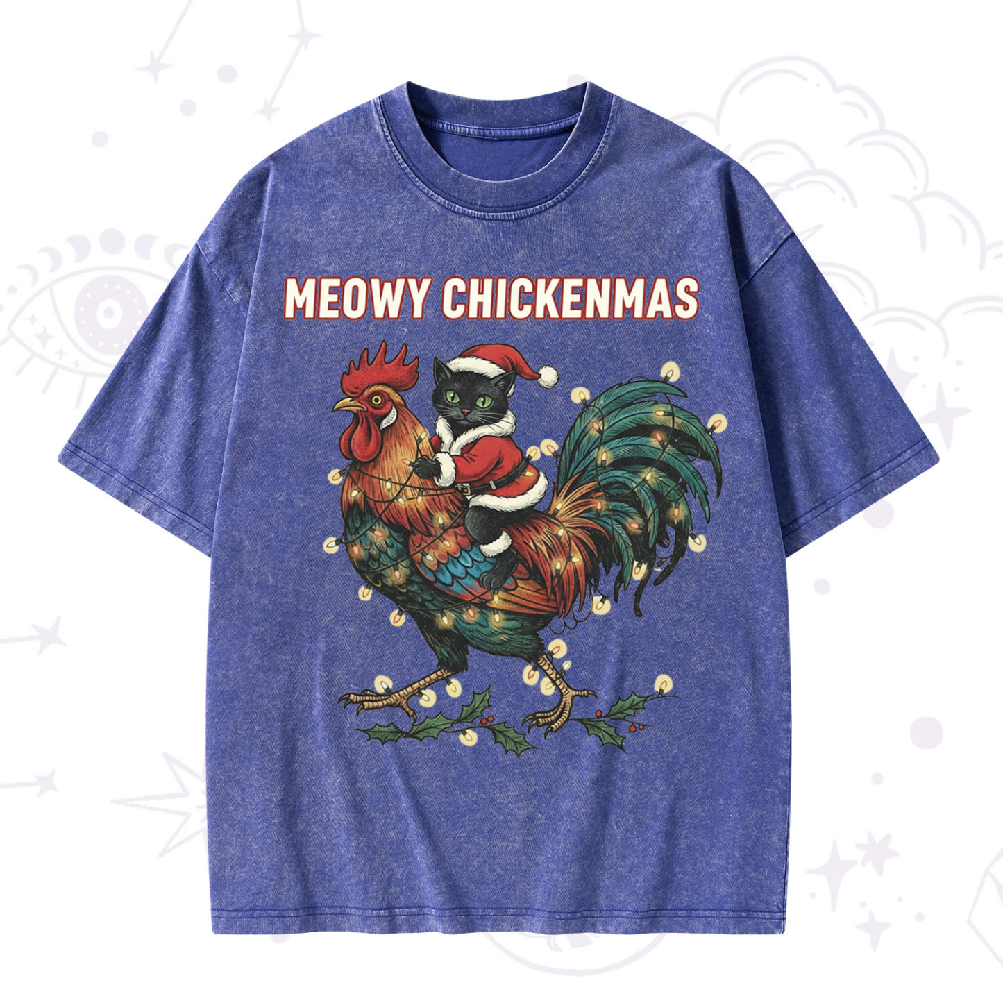 Purplehecate Meowy Chickenmas Christmas Washed T-Shirt