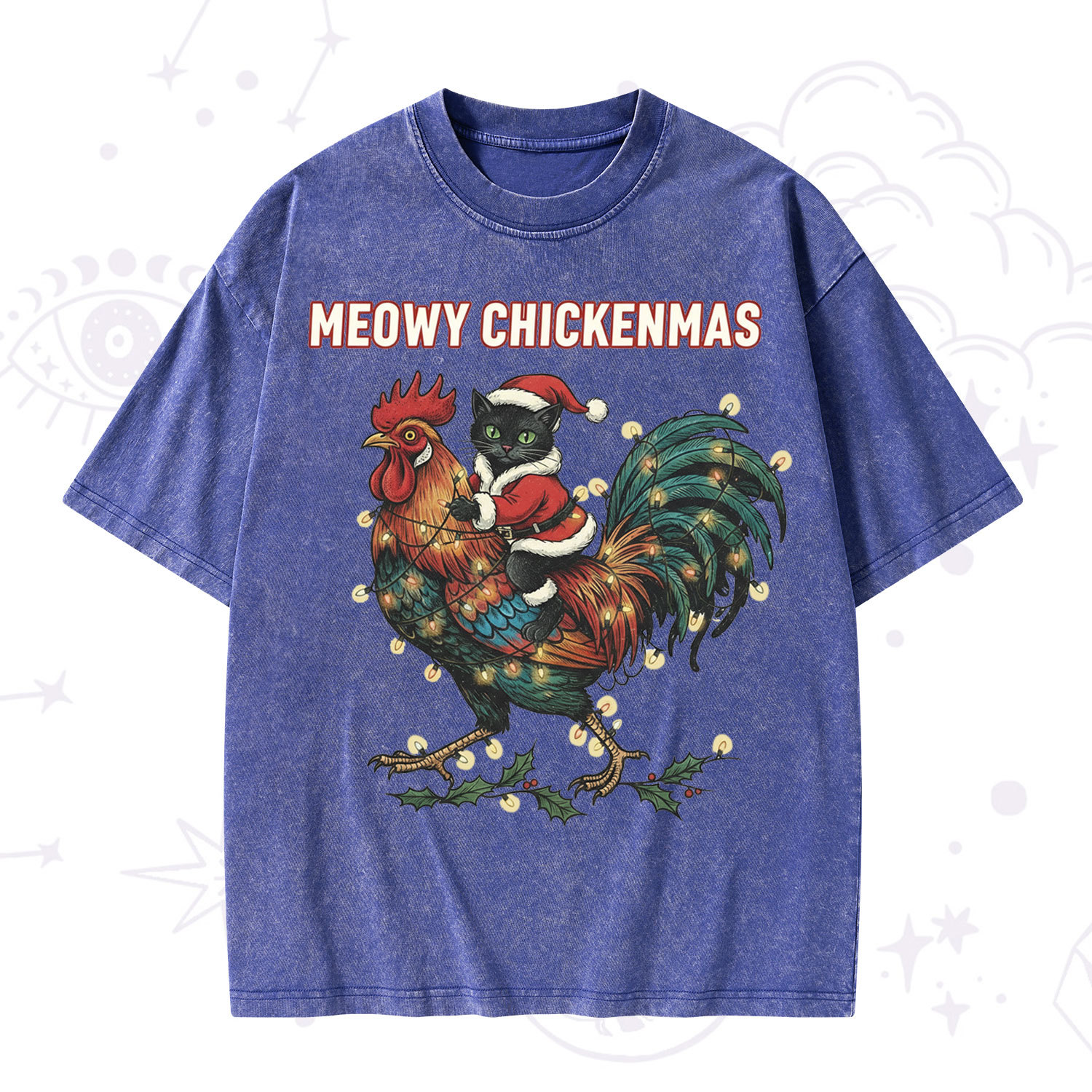 Purplehecate Meowy Chickenmas Christmas Washed T-Shirt