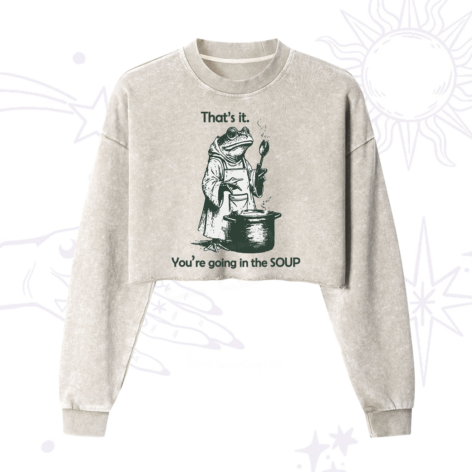 Purplehecate Funny Frog Shirt That's It You're Going in the Soup Cropped Washed Sweatshirt