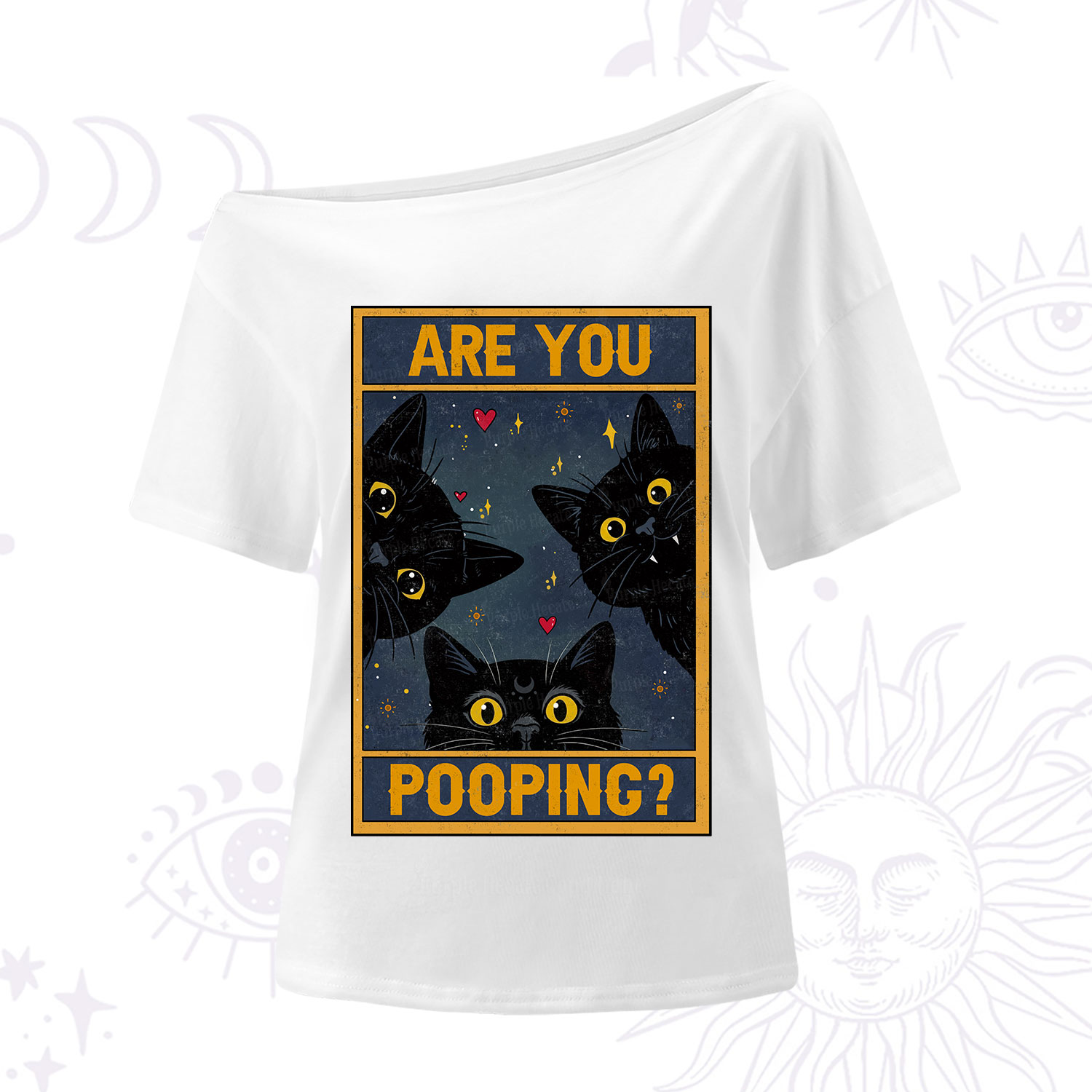 Purplehecate Funny Black Cat Are You Pooping One Shoulder T-Shirt