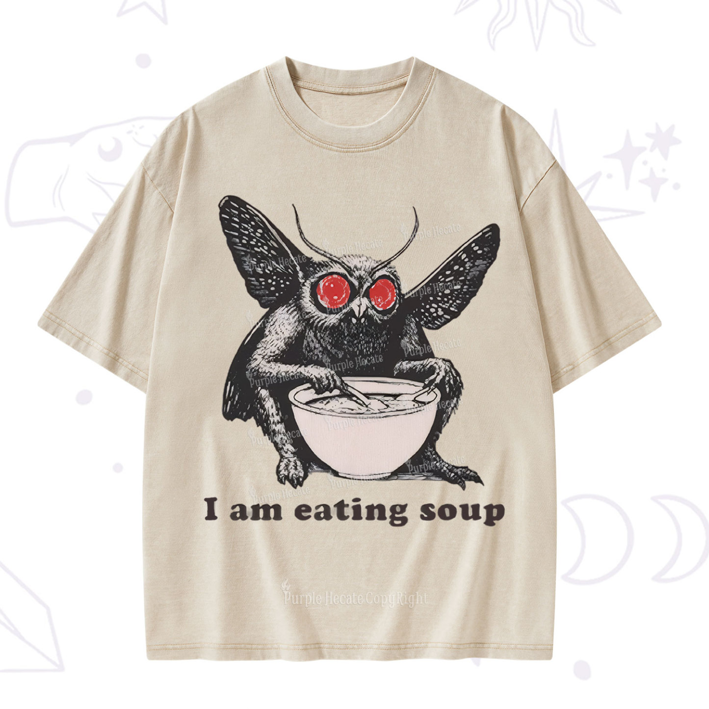 Purplehecate Mothman Eating Soup Washed T-Shirt